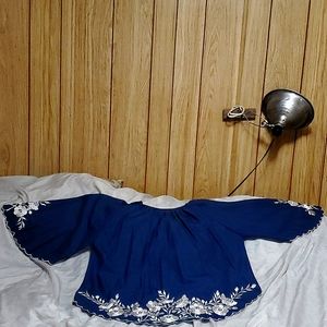 Vintage shirt navy blue with white embroidery